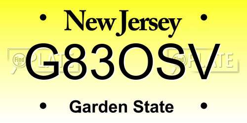 G83OSV New Jersey License Plate