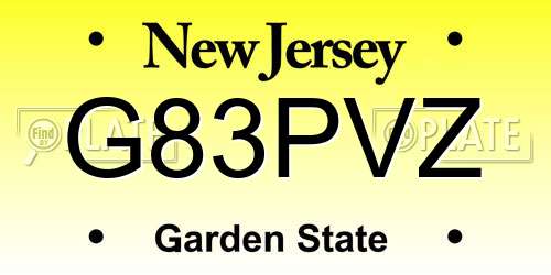 G83PVZ New Jersey License Plate
