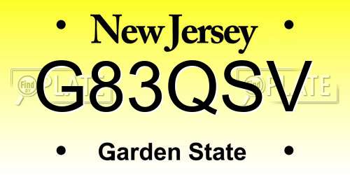 G83QSV New Jersey License Plate