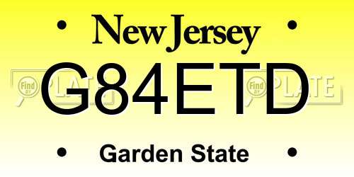 G84ETD New Jersey License Plate