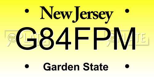 G84FPM New Jersey License Plate