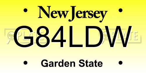 G84LDW New Jersey License Plate