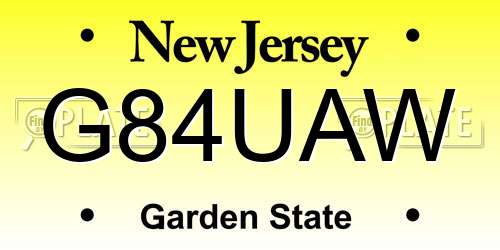 G84UAW New Jersey License Plate