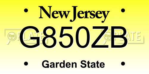 G850ZB New Jersey License Plate