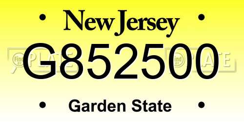 G852500 New Jersey License Plate