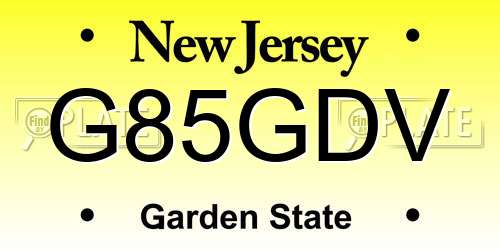 G85GDV New Jersey License Plate