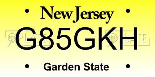 G85GKH New Jersey License Plate