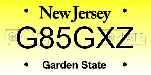 G85GXZ New Jersey License Plate