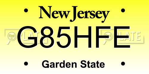 G85HFE New Jersey License Plate