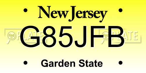 G85JFB New Jersey License Plate