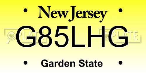 G85LHG New Jersey License Plate