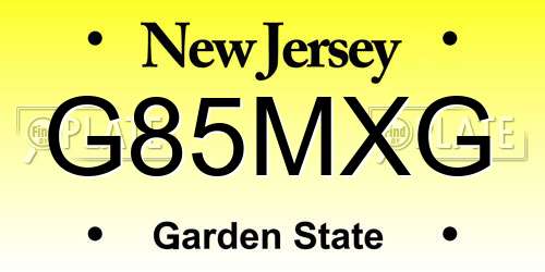 G85MXG New Jersey License Plate