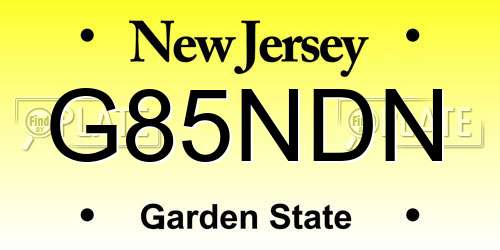 G85NDN New Jersey License Plate