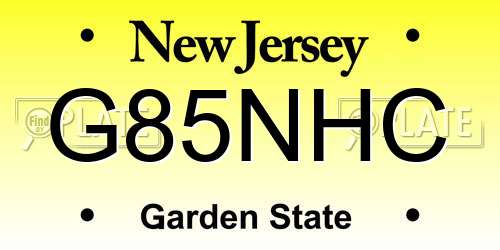 G85NHC New Jersey License Plate
