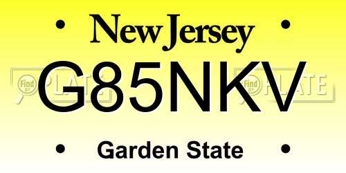 G85NKV New Jersey License Plate