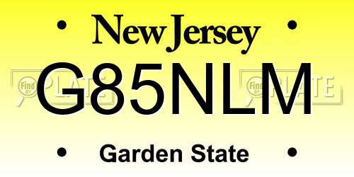 G85NLM New Jersey License Plate