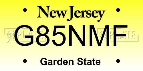 G85NMF New Jersey License Plate