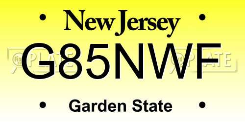 G85NWF New Jersey License Plate
