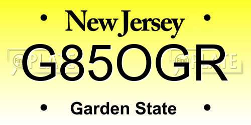 G85OGR New Jersey License Plate
