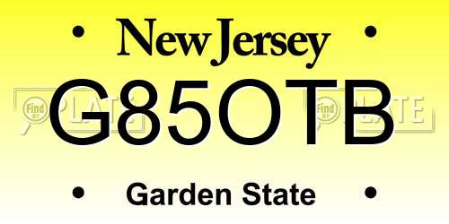 G85OTB New Jersey License Plate