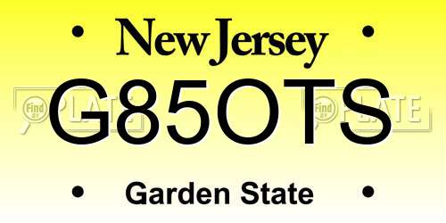G85OTS New Jersey License Plate