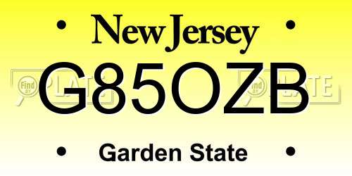 G85OZB New Jersey License Plate