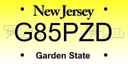 G85PZD New Jersey License Plate