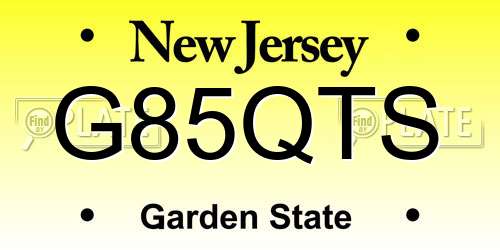 G85QTS New Jersey License Plate