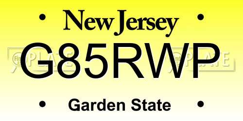 G85RWP New Jersey License Plate