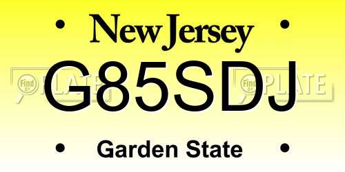 G85SDJ New Jersey License Plate
