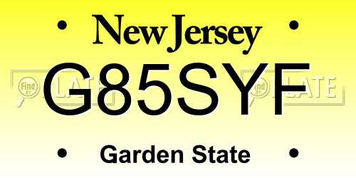 G85SYF New Jersey License Plate