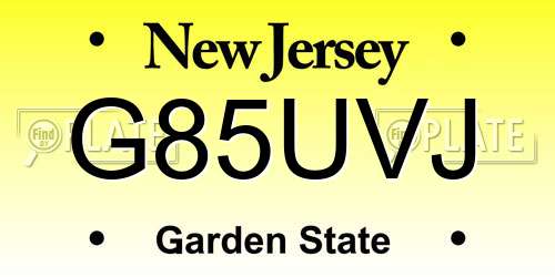 G85UVJ New Jersey License Plate