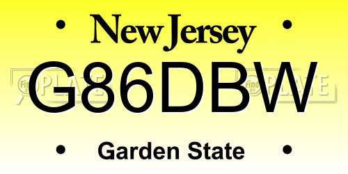 G86DBW New Jersey License Plate