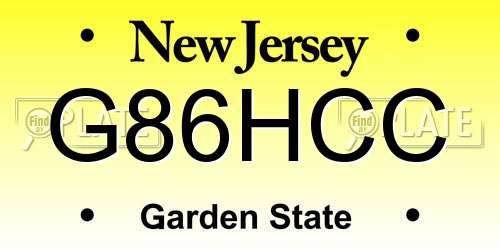 G86HCC New Jersey License Plate
