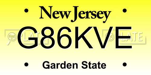 G86KVE New Jersey License Plate