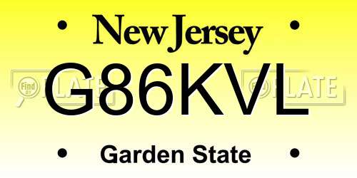 G86KVL New Jersey License Plate
