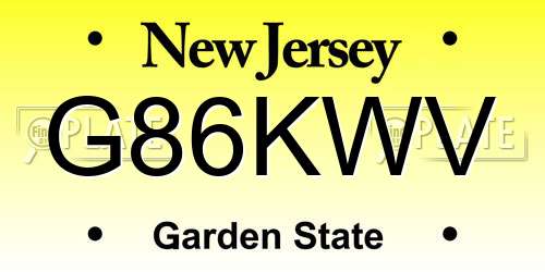 G86KWV New Jersey License Plate