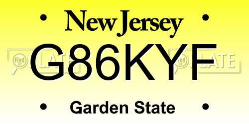 G86KYF New Jersey License Plate