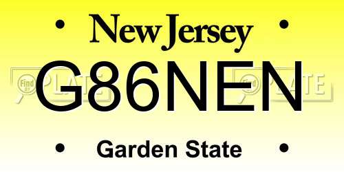 G86NEN New Jersey License Plate