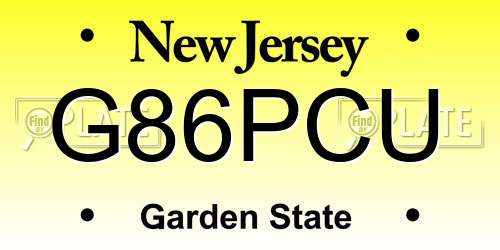 G86PCU New Jersey License Plate