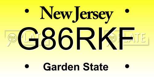 G86RKF New Jersey License Plate