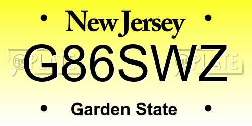 G86SWZ New Jersey License Plate