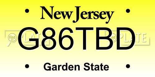 G86TBD New Jersey License Plate