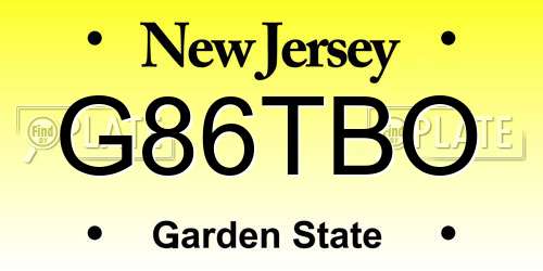 G86TBO New Jersey License Plate
