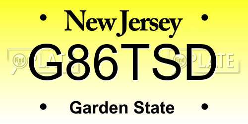 G86TSD New Jersey License Plate