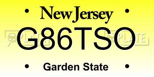 G86TSO New Jersey License Plate