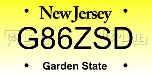 G86ZSD New Jersey License Plate