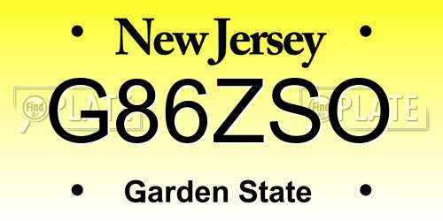 G86ZSO New Jersey License Plate