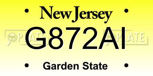 G872AI New Jersey License Plate