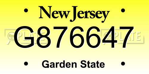G876647 New Jersey License Plate